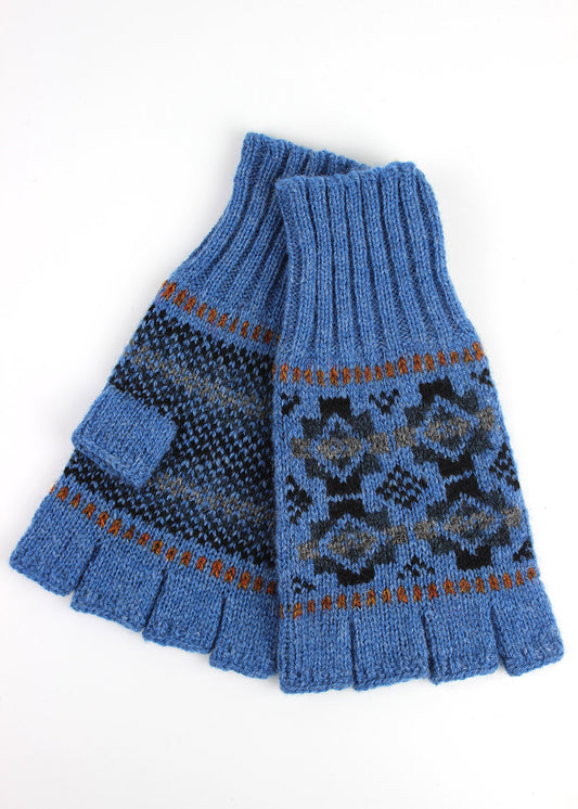 Shetland Fair Isle Men's Fingerless Gloves Blue