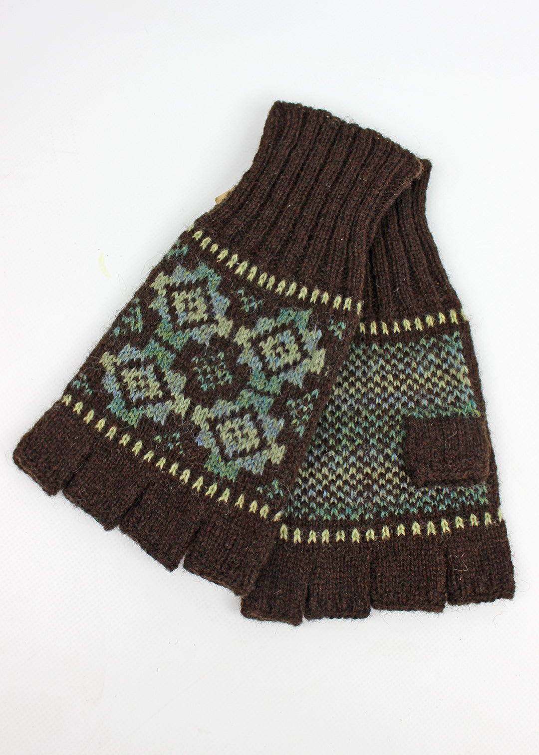 Shetland Fair Isle Men's Fingerless Gloves Brown