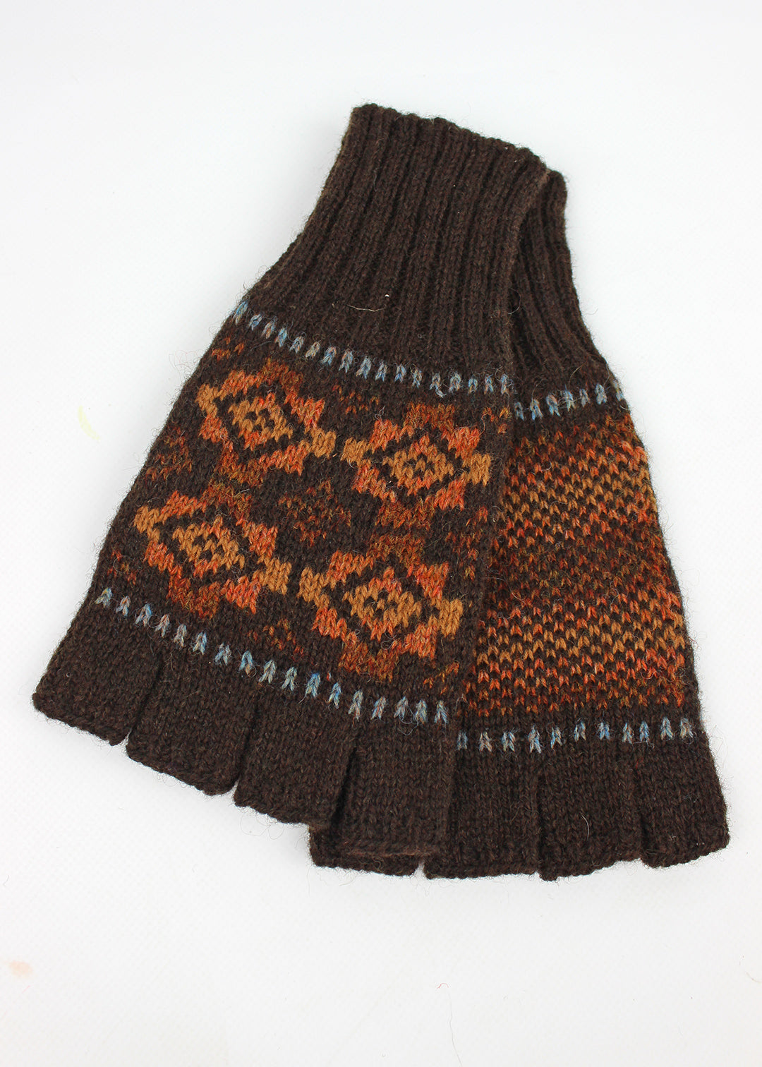 Shetland Fair Isle Men's Fingerless Gloves Brown