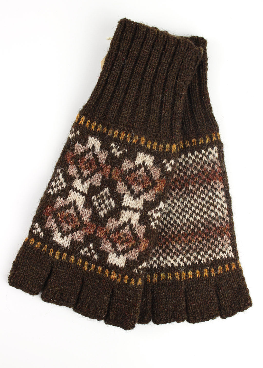 Shetland Fair Isle Men's Fingerless Gloves Brown