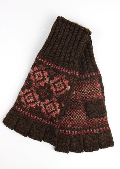 Shetland Fair Isle Men's Fingerless Gloves Brown