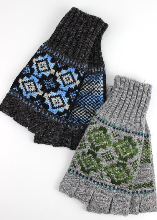 Shetland Fair Isle Men's Fingerless Gloves Grey