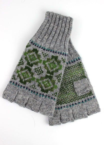 Shetland Fair Isle Men's Fingerless Gloves Grey