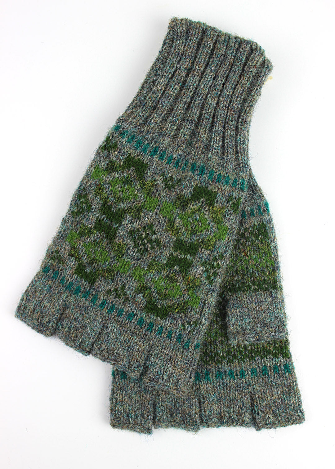 Shetland Fair Isle Men's Fingerless Gloves Grey