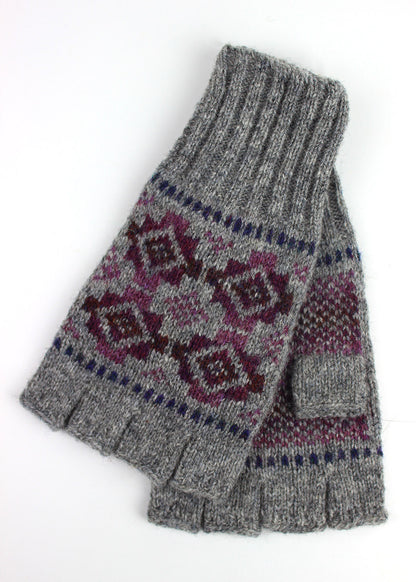 Shetland Fair Isle Men's Fingerless Gloves Grey