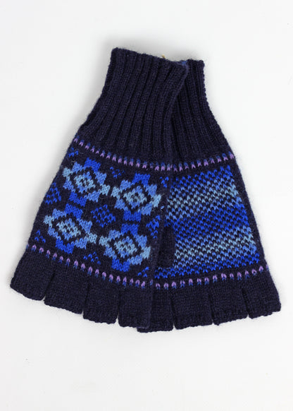 Shetland Fair Isle Men's Fingerless Gloves Purple