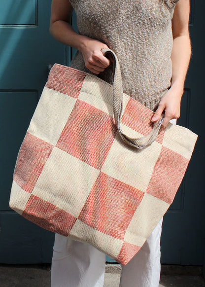 Wool checkerboard beach bag.