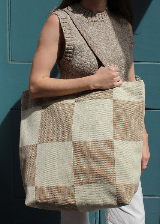 Wool checkerboard beach bag.