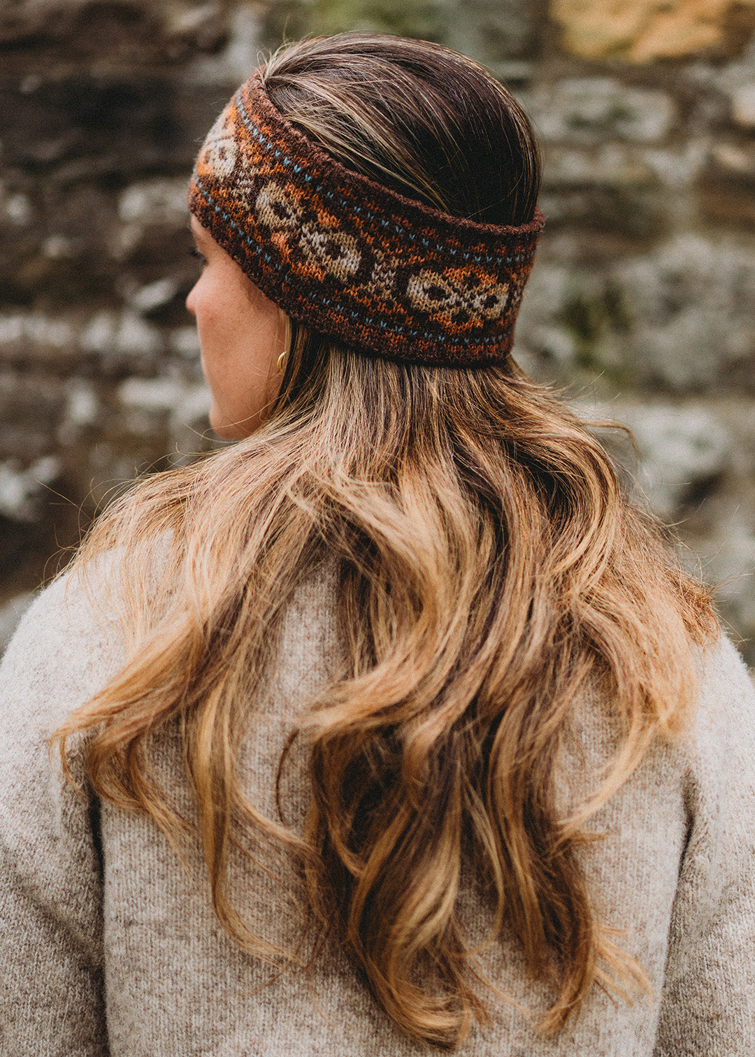 Shetland Fair Isle Knitted Headband Brown