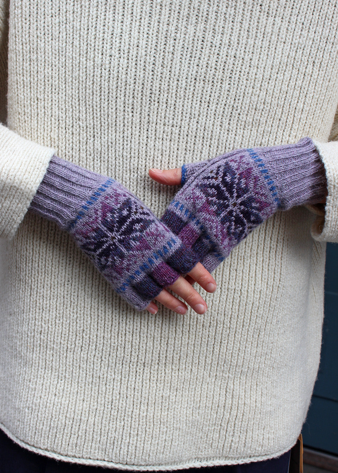 Shetland Fair Isle Fingerless Gloves Purple