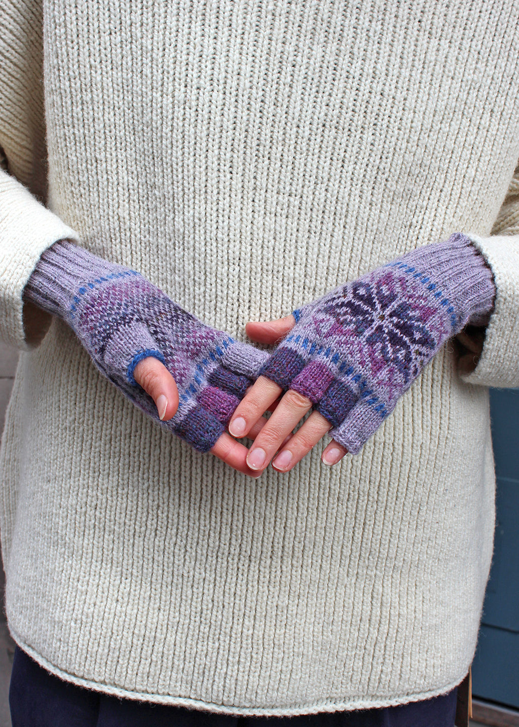 Shetland Fair Isle Fingerless Gloves Purple