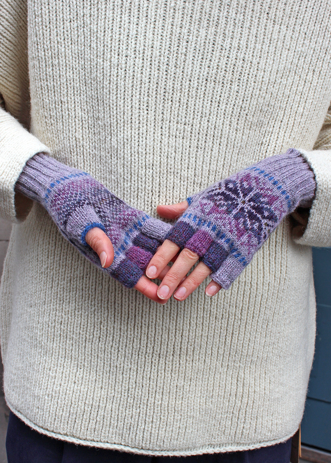 Shetland Fair Isle Fingerless Gloves Purple