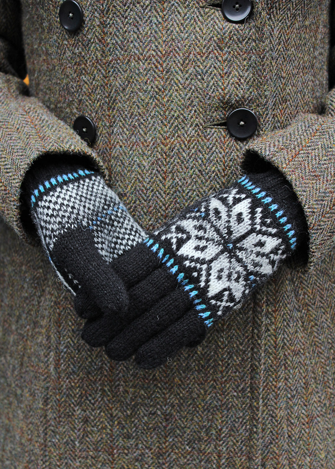 Shetland Fair Isle Gloves Black