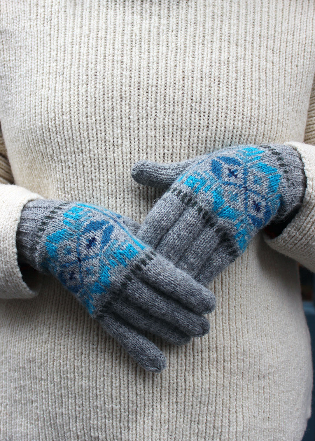 Shetland Fair Isle Gloves Grey