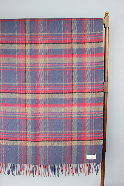 Limited edition Highlands at dusk lambswool blanket features an original plaid design by Araminta Campbell