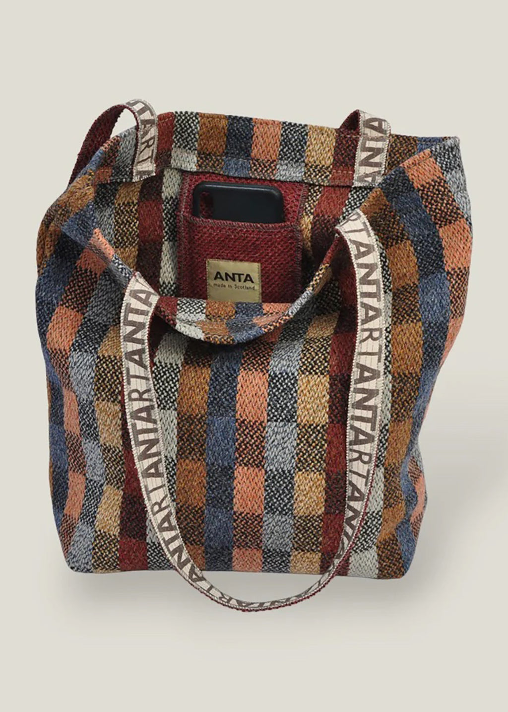 Carpet bag in colourful check. Scottish Textiles Showcase.