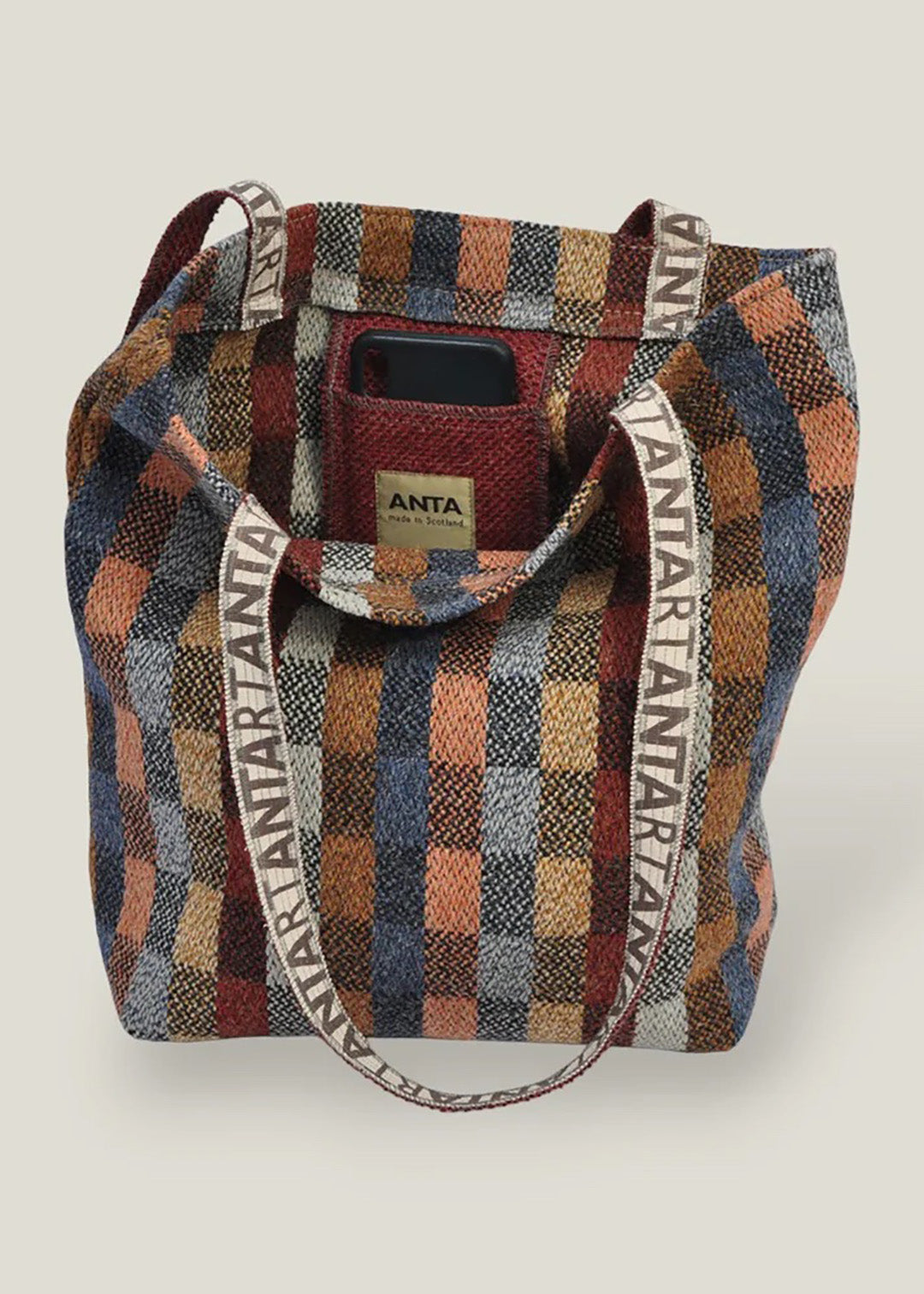 Carpet bag in colourful check. Scottish Textiles Showcase.