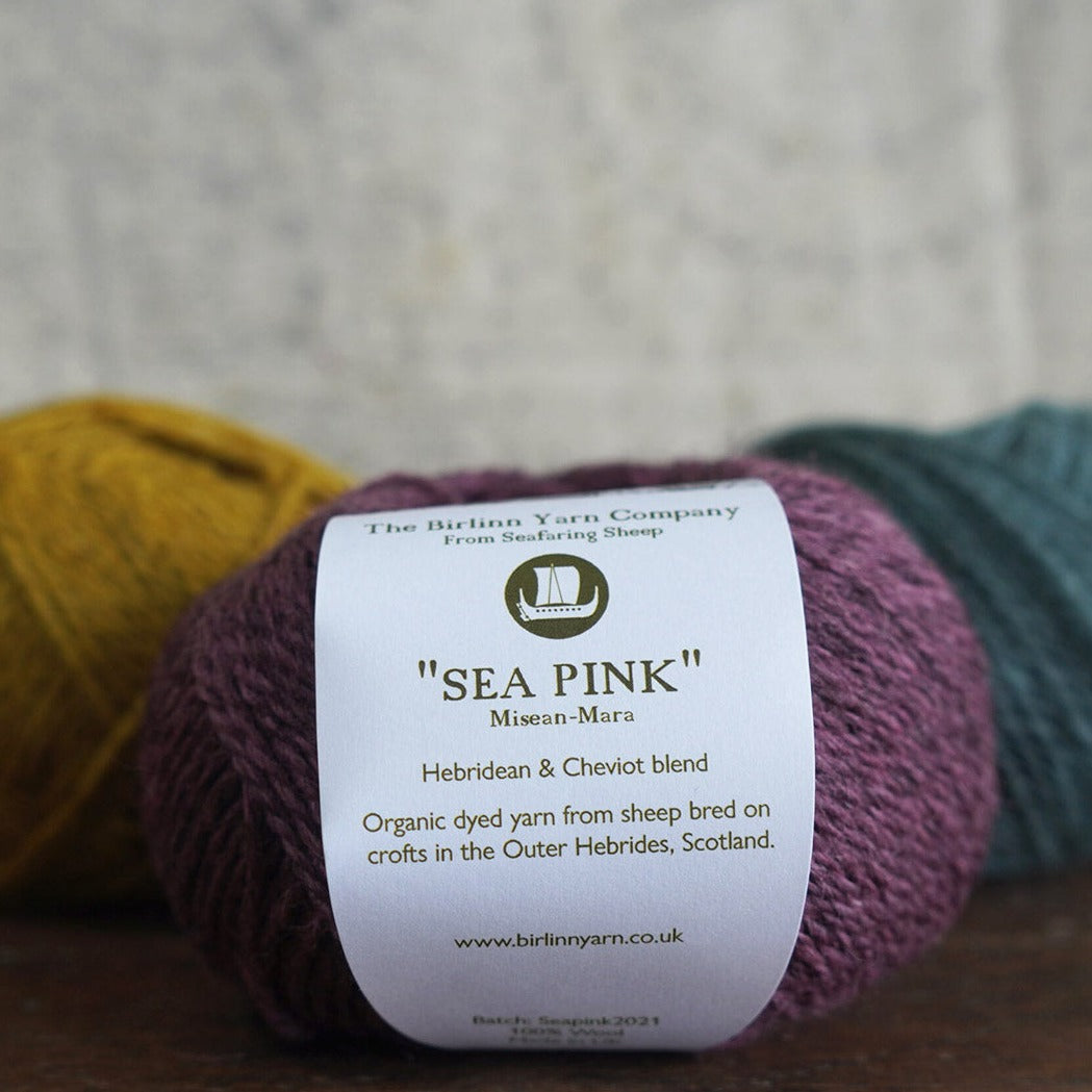 Birlinn yarn organically dyed wool in shade sea pink 