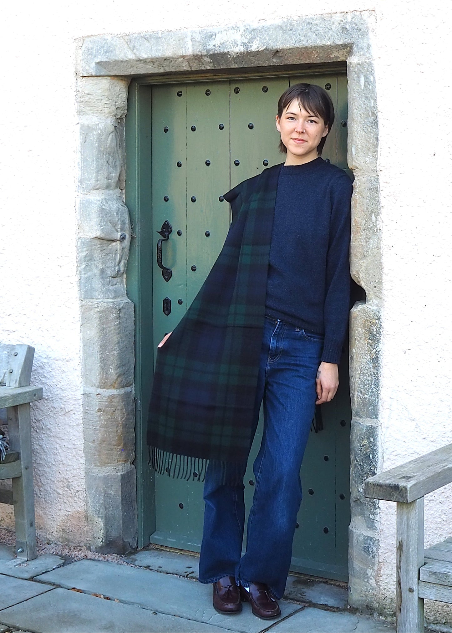 Black Watch Tartan Wide Cashmere Scarf