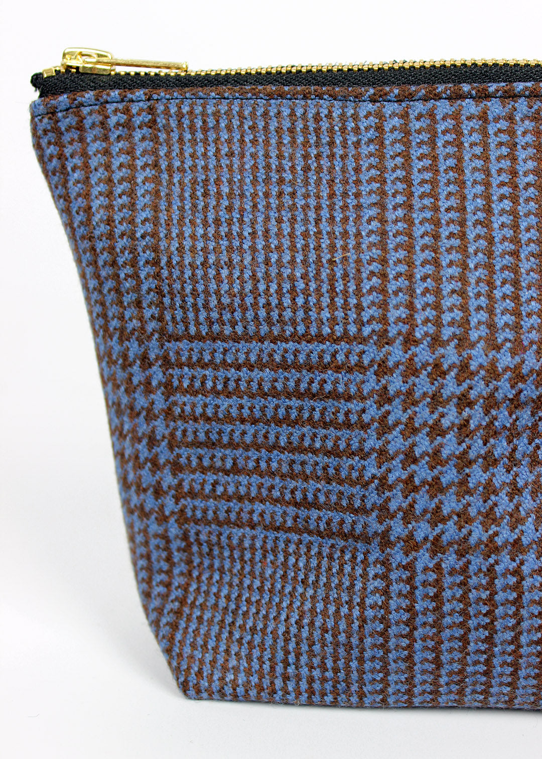 useful multi purpose bag made in store using a beautiful blue and brown tweed