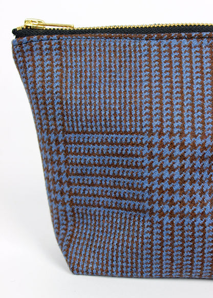 useful multi purpose bag made in store using a beautiful blue and brown tweed