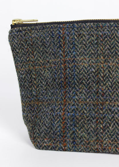 useful multi purpose bag made in store using a beautiful brown herringbone Harris Tweed with rust and blue overcheck