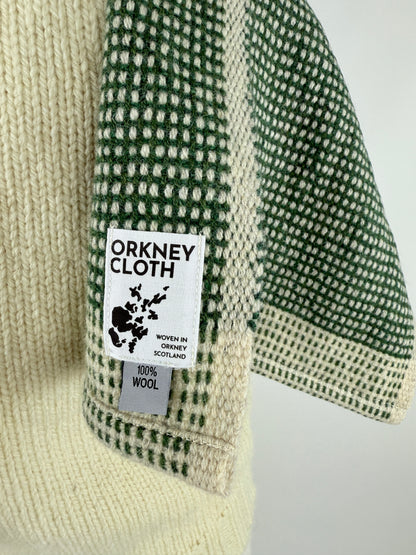 Hand woven Orkney Cloth wool scarf in green