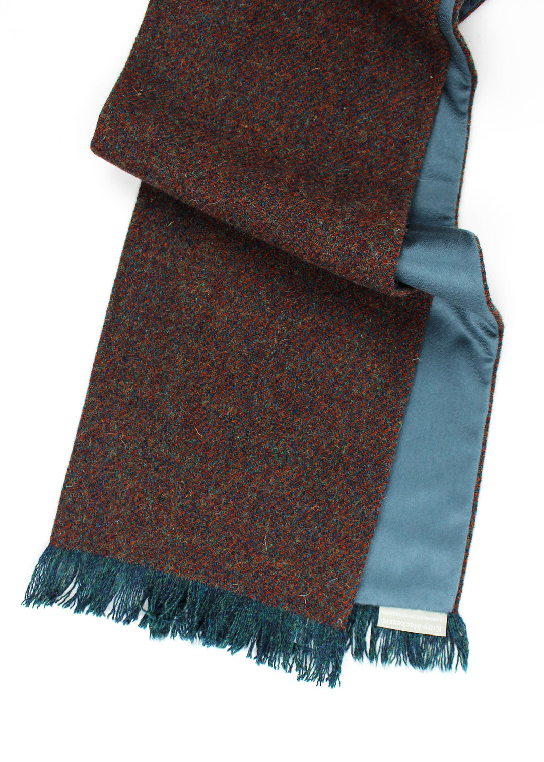 Harris Tweed Creel scarf with cashmere 
teal lining.