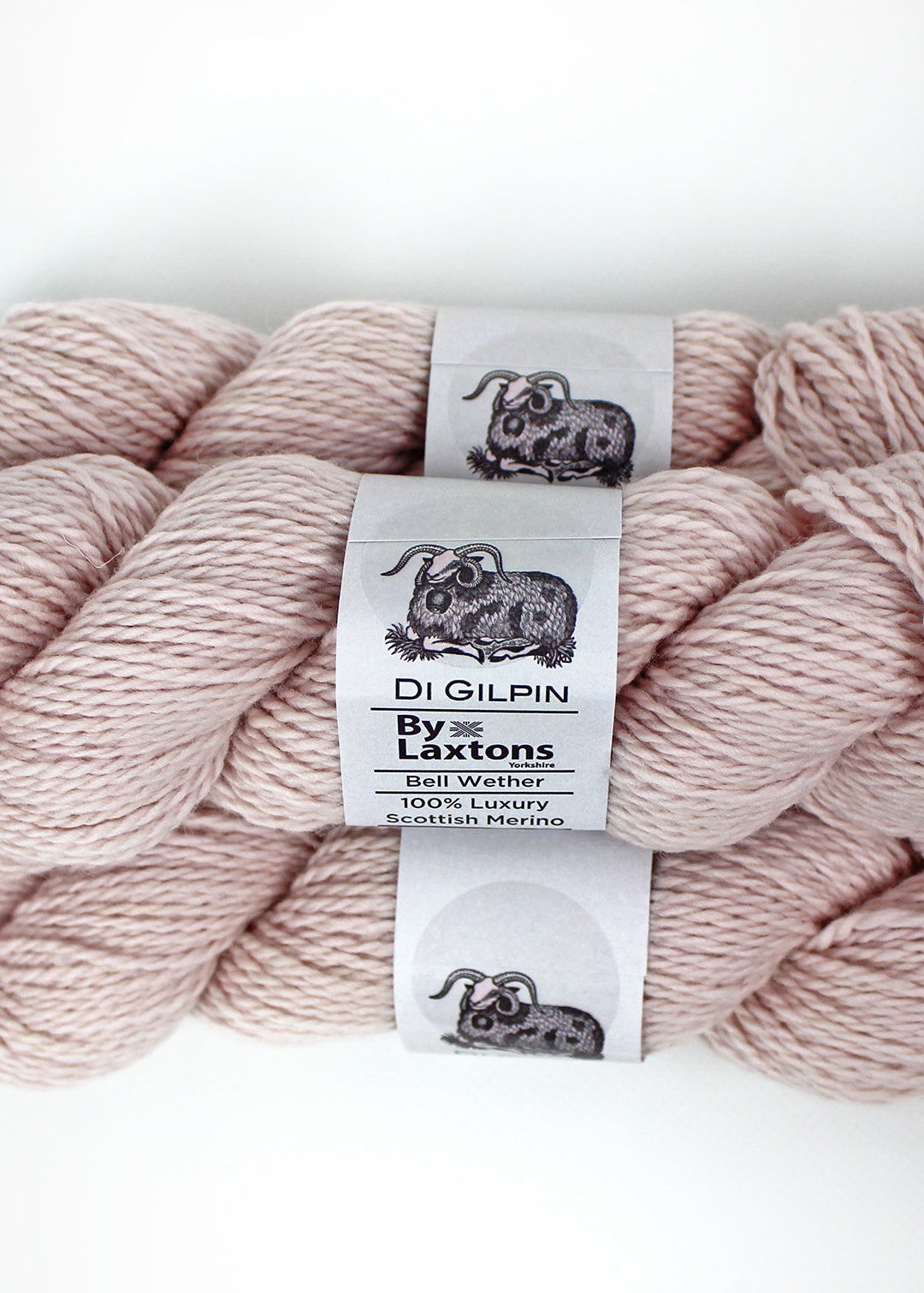 Limited edition Bell Wether DK knitting yarn in soft Ballet Pink, made from 100% Scottish merino.