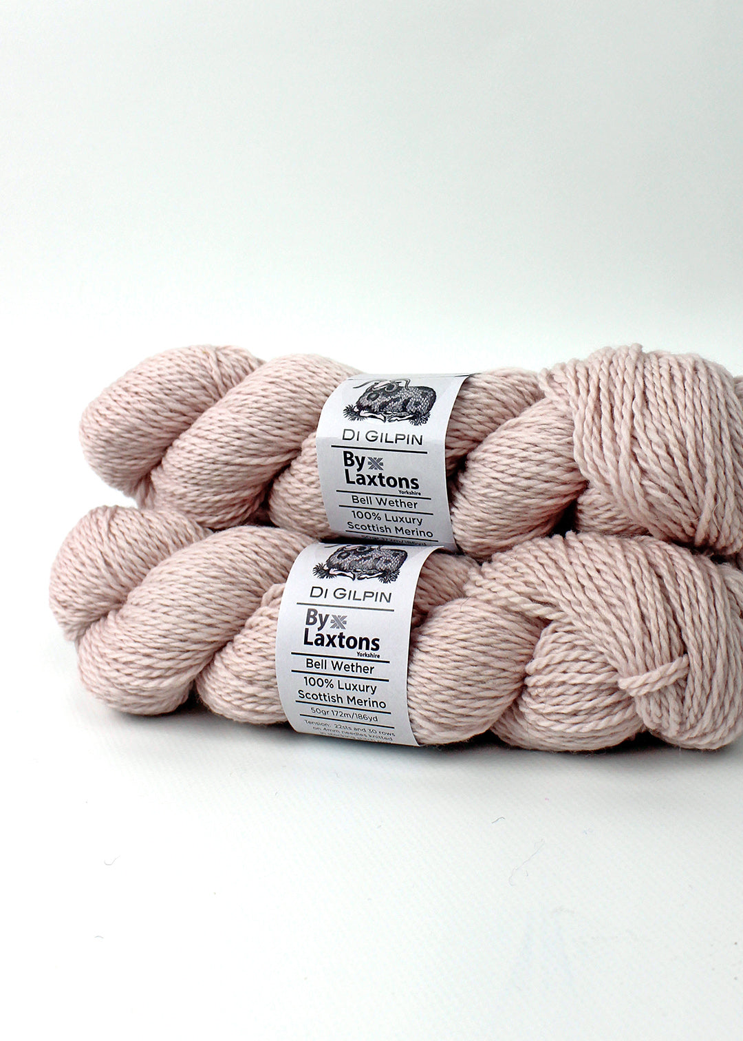 Limited edition Bell Wether DK knitting yarn in soft Ballet Pink, made from 100% Scottish merino.