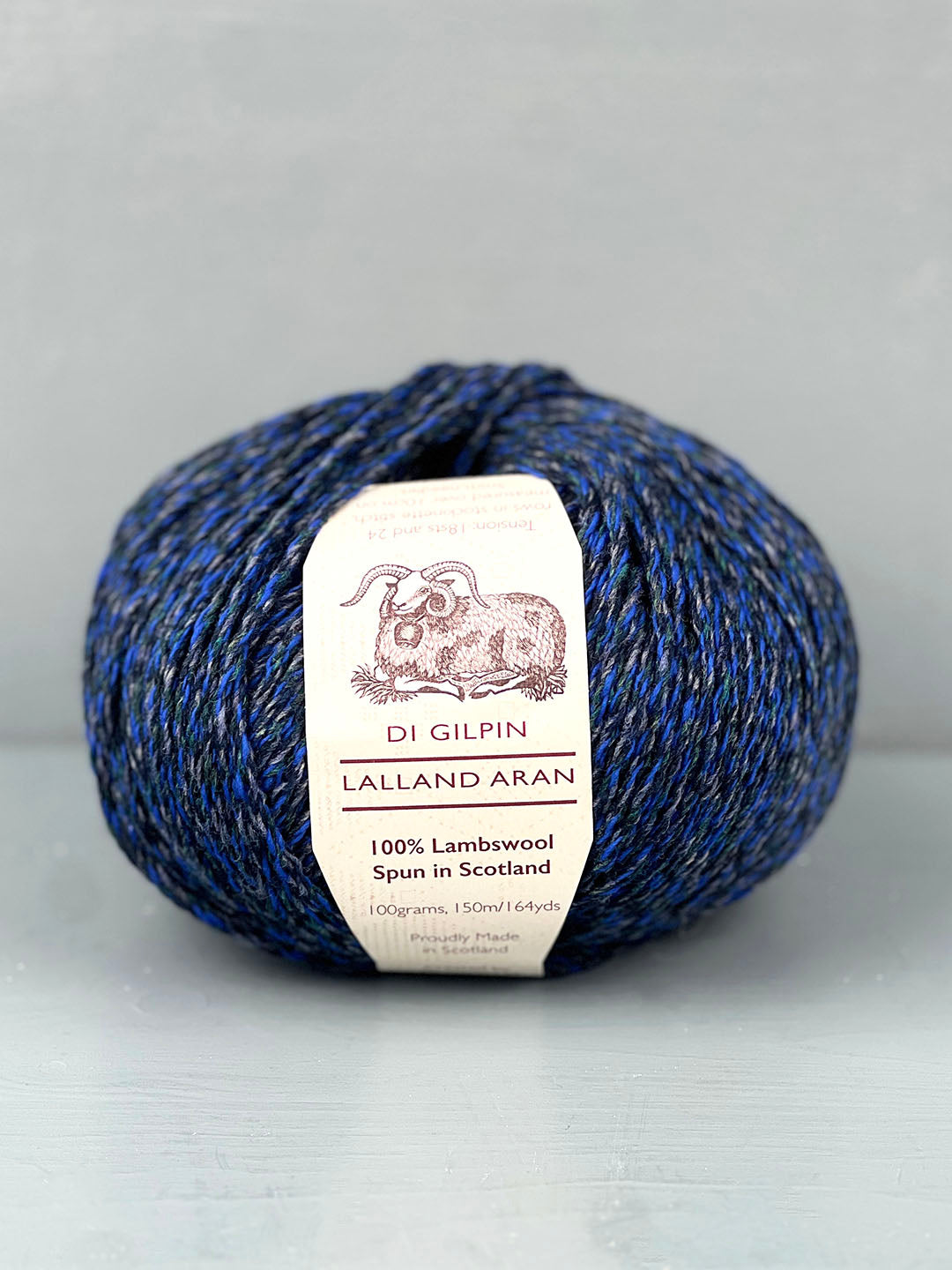 Di Gilpin aran weight yarn in blue and grey Corryvreckan colourway. Scottish Textiles Showcase