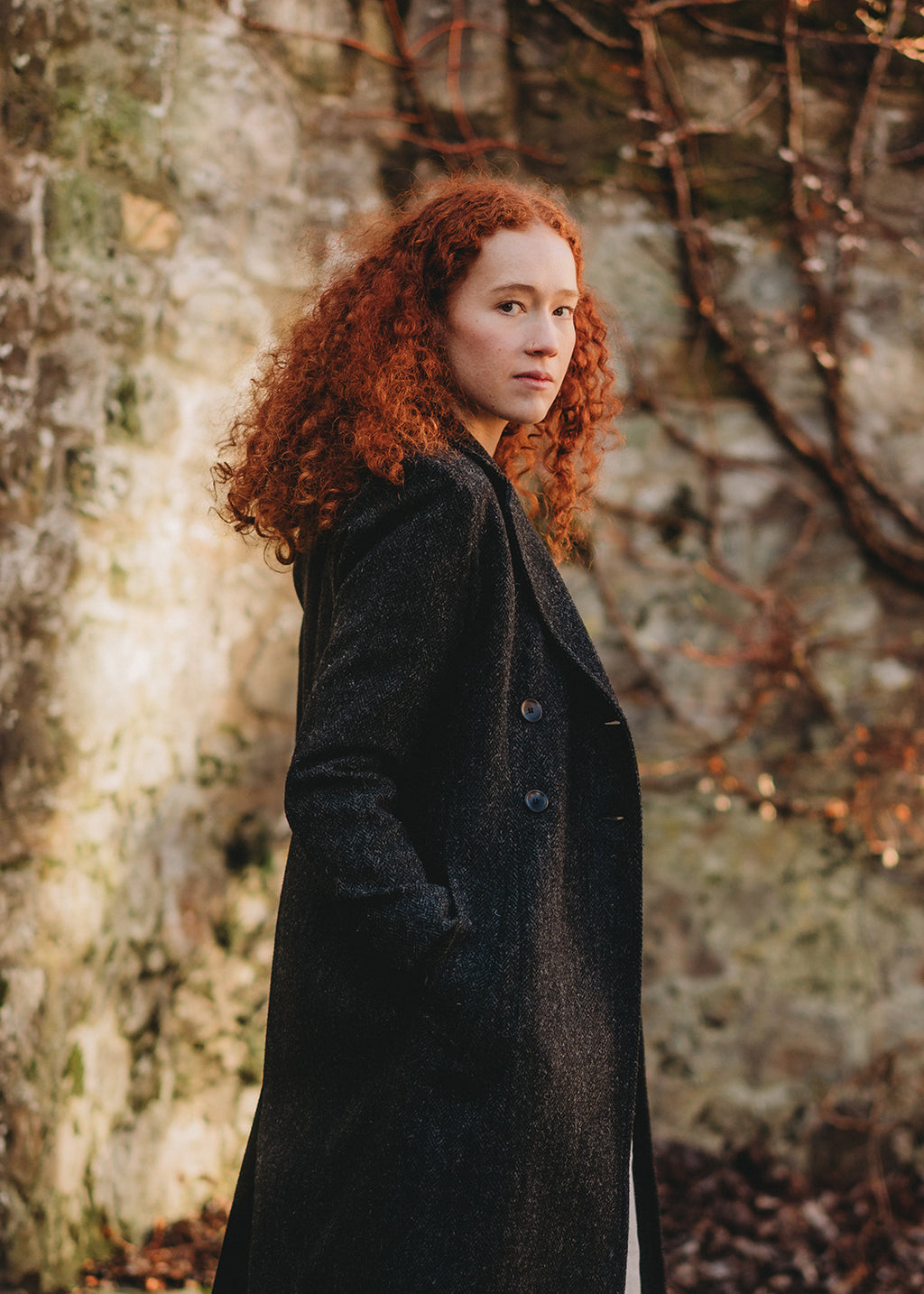 Harris Tweed Ellen Coat Black Herringbone