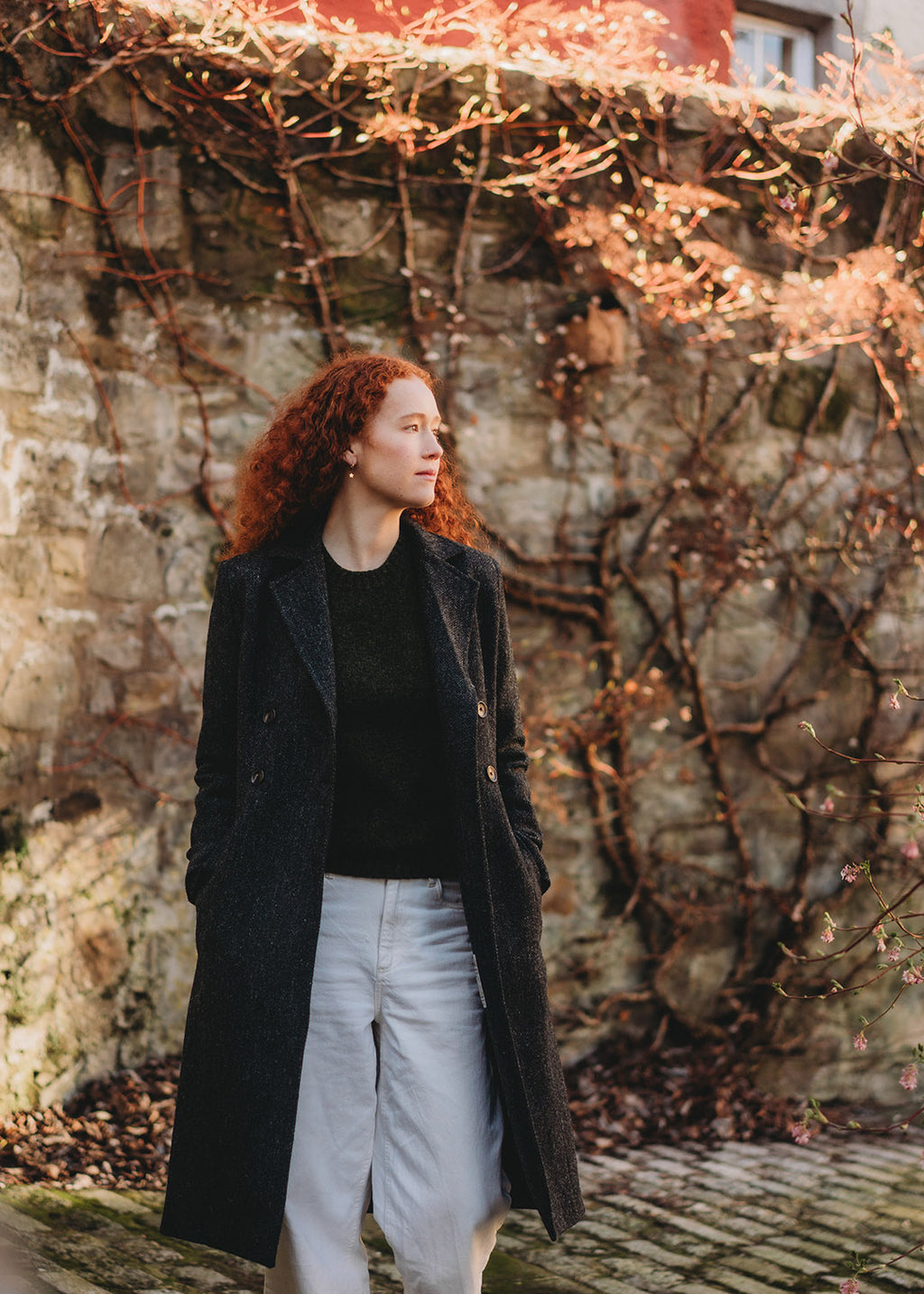 Harris Tweed Ellen Coat Black Herringbone