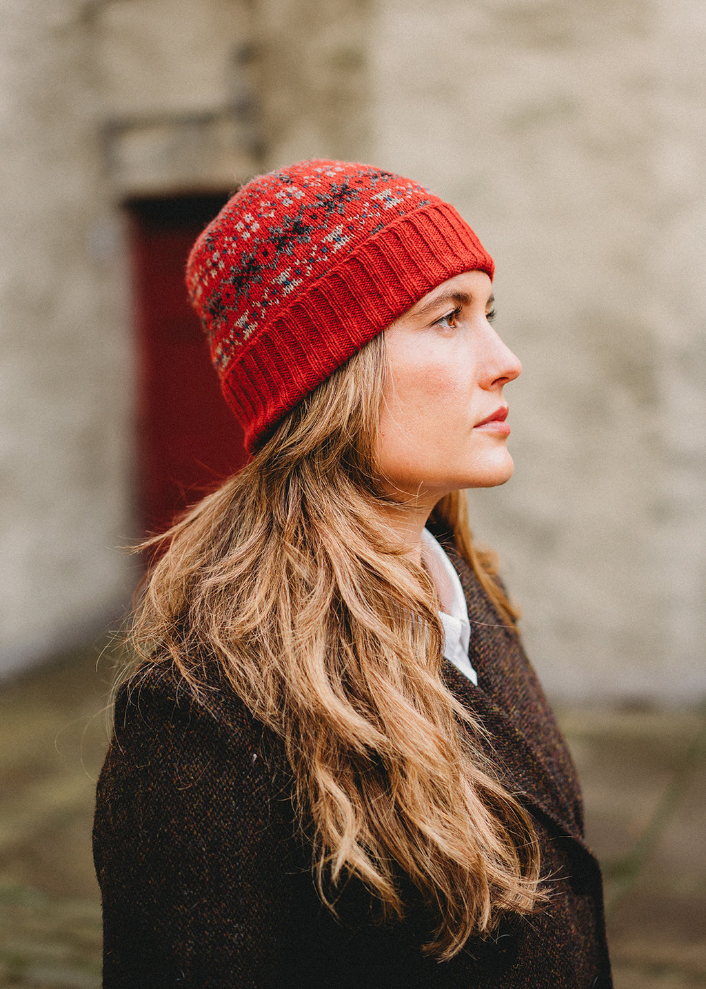 Shetland Fair Isle Beanie Red