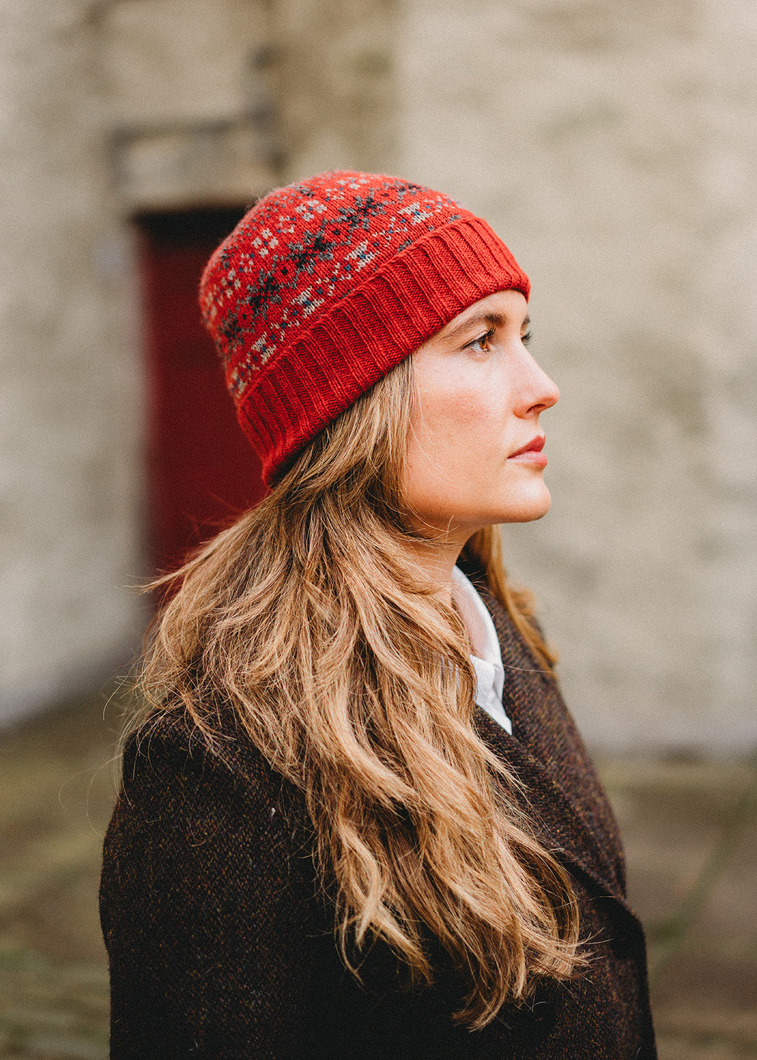 Shetland Fair Isle Beanie Red