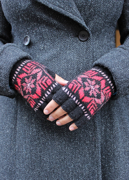 Shetland Fair Isle Fingerless Gloves Black