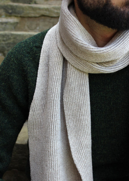 Pebble scarf shown on model. Scottish Textiles Showcase.