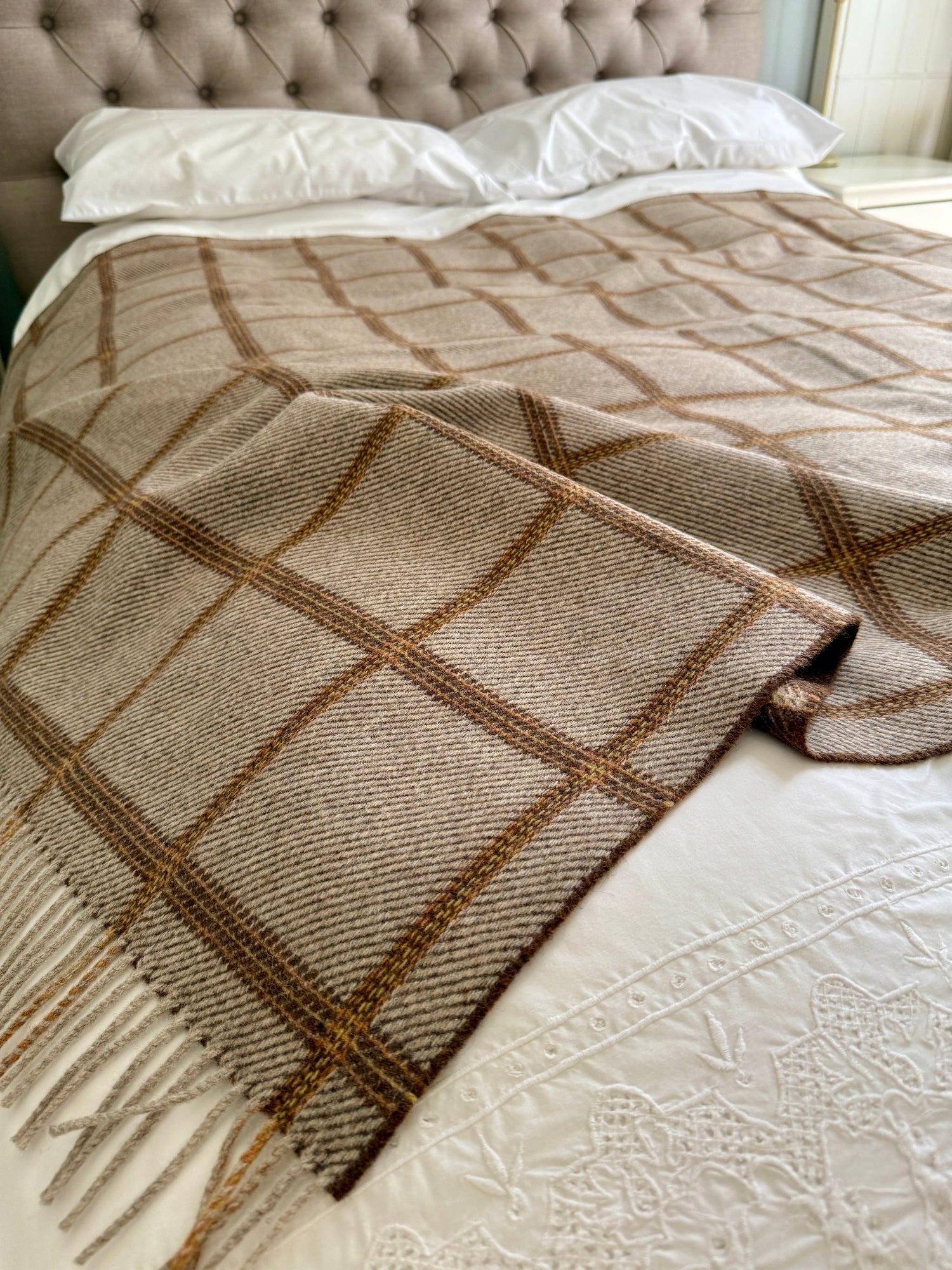 Reversible Glenesk Wool blanket on bed