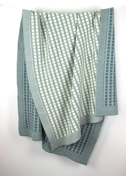 Blue oribe squares lambswool blanket.