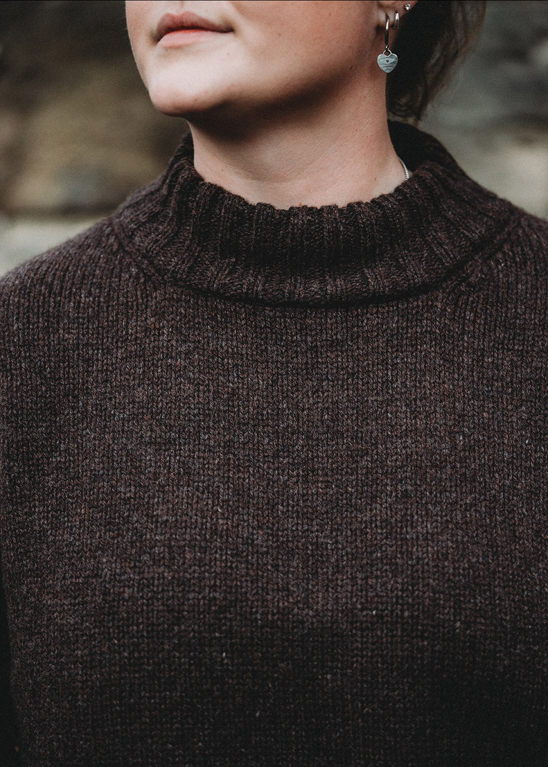 Lambswool porcupine jumper shown on model.