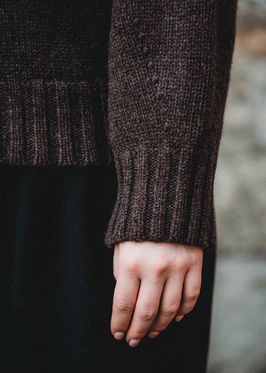 Lambswool porcupine jumper shown on model.