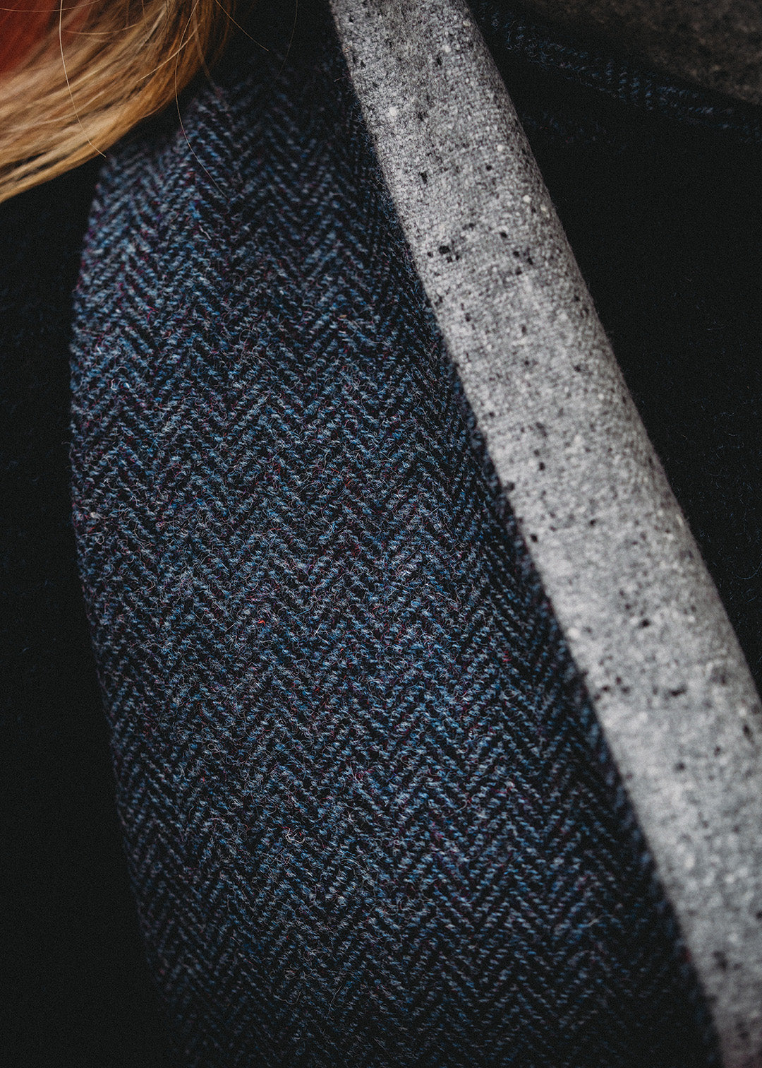 Harris Tweed Scarf Navy Herringbone