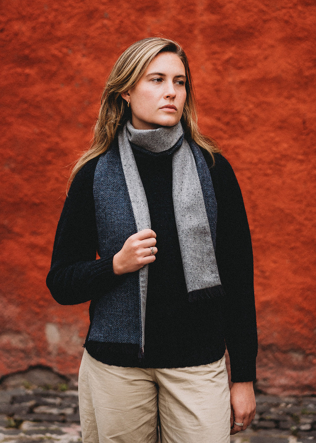 Harris Tweed Scarf Navy Herringbone