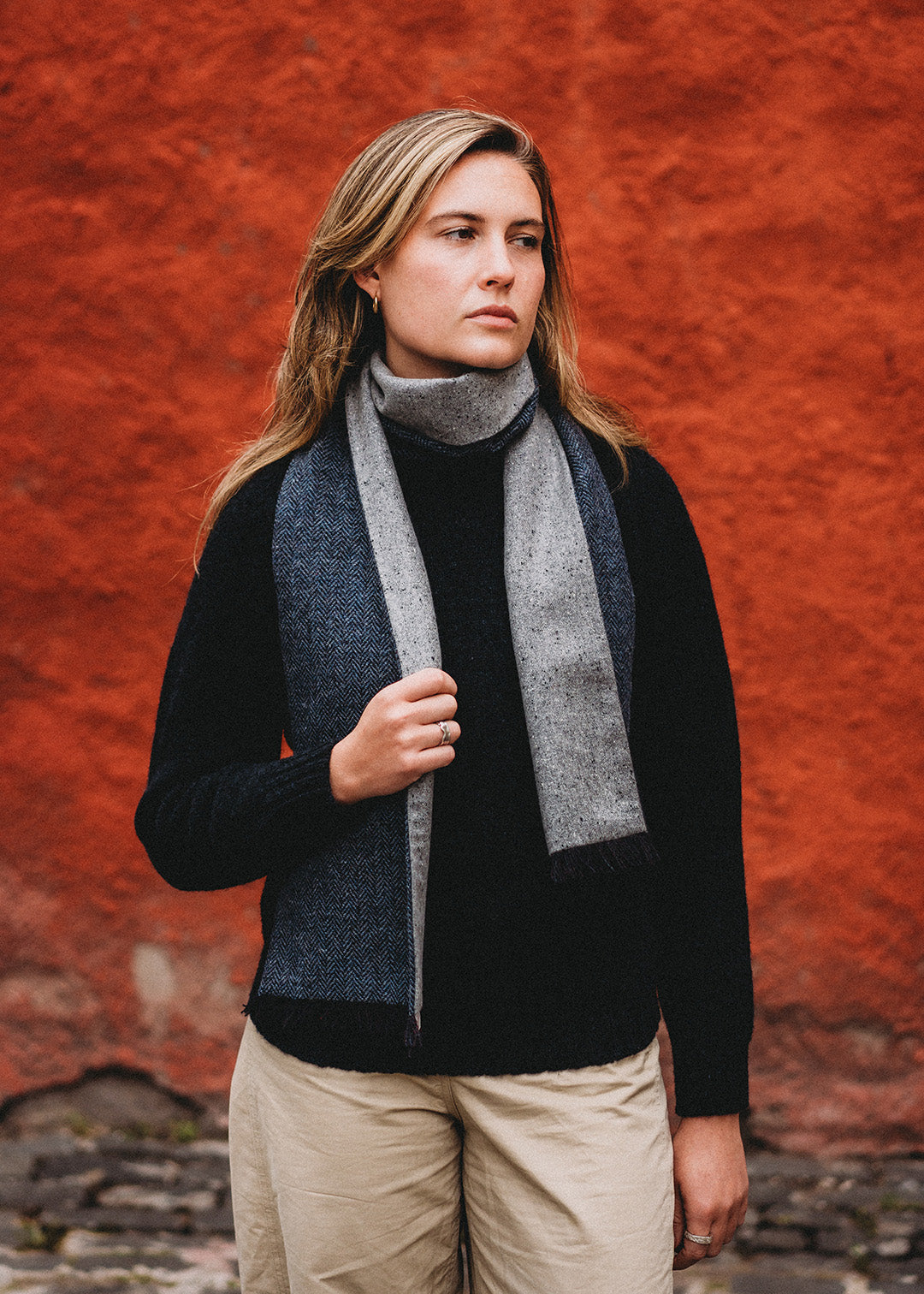 Harris Tweed Scarf Navy Herringbone