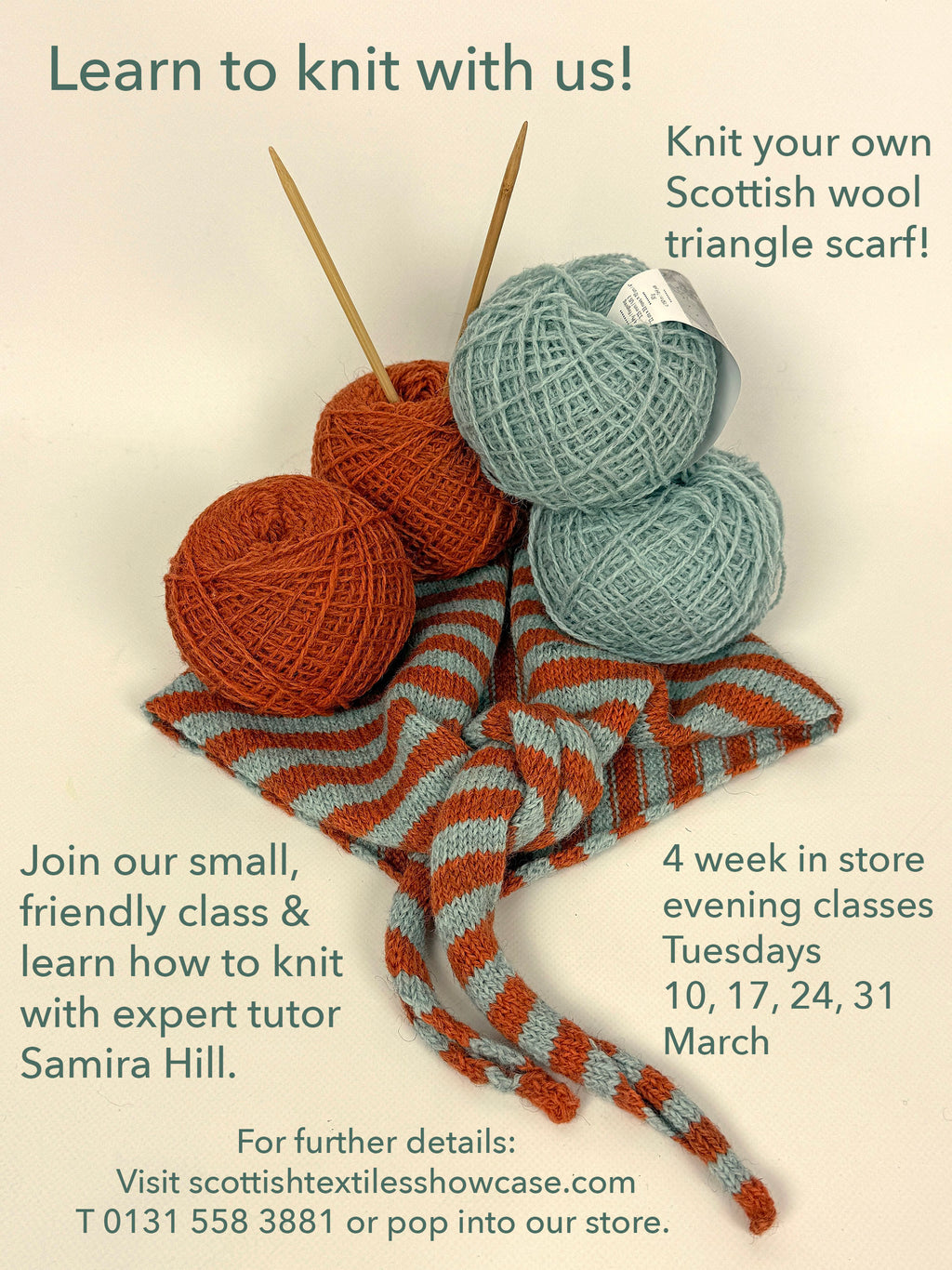 Knitting classes poster - Scottish Textiles Showcase.