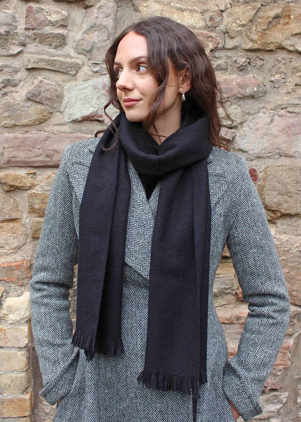 Textured Black Cashmere Scarf