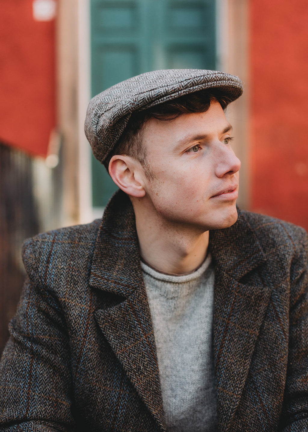 Jacob wool herringbone flat cap.