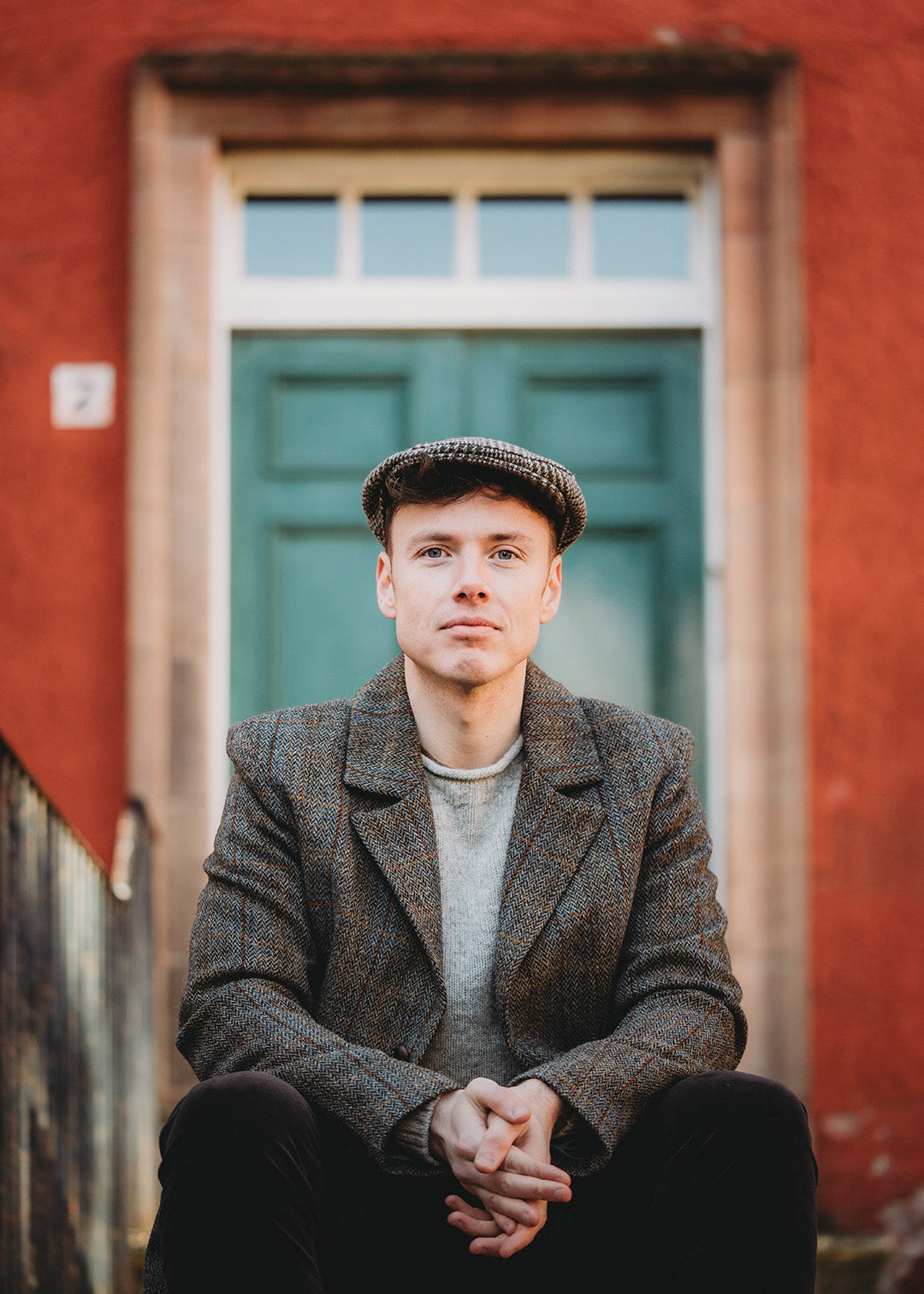 Jacob wool check flat cap.