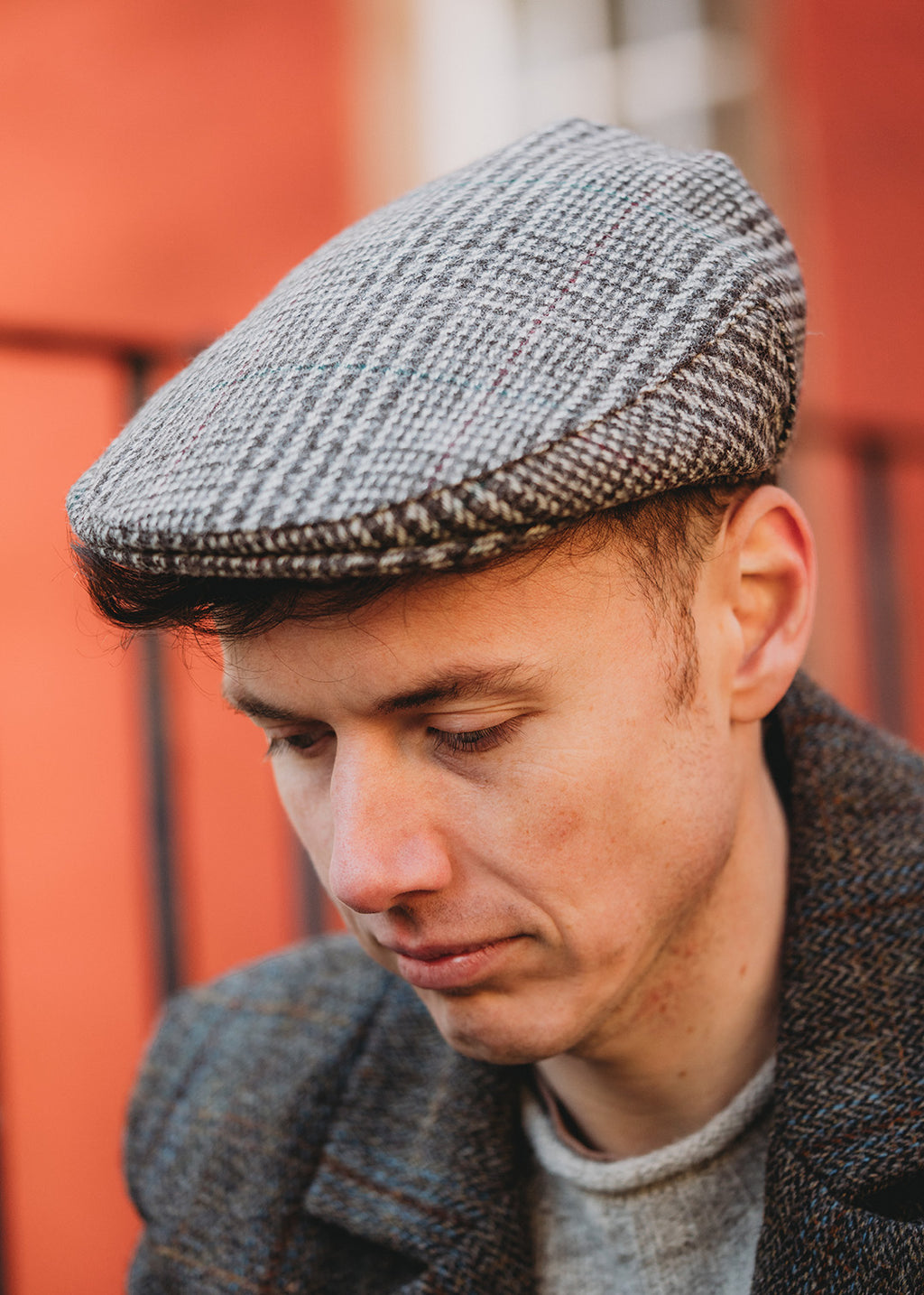 Jacob wool check flat cap.
