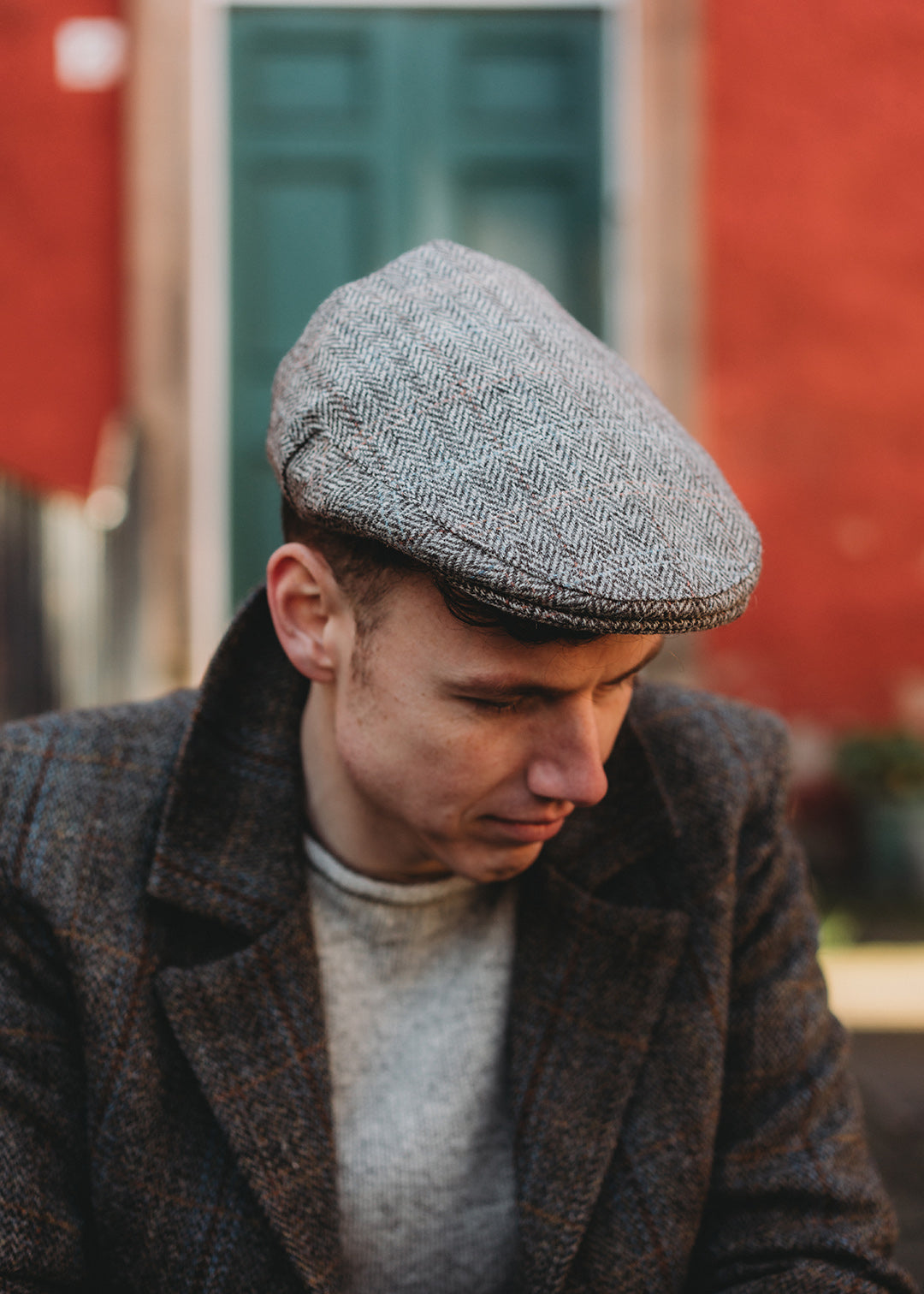 Jacob wool herringbone flat cap.